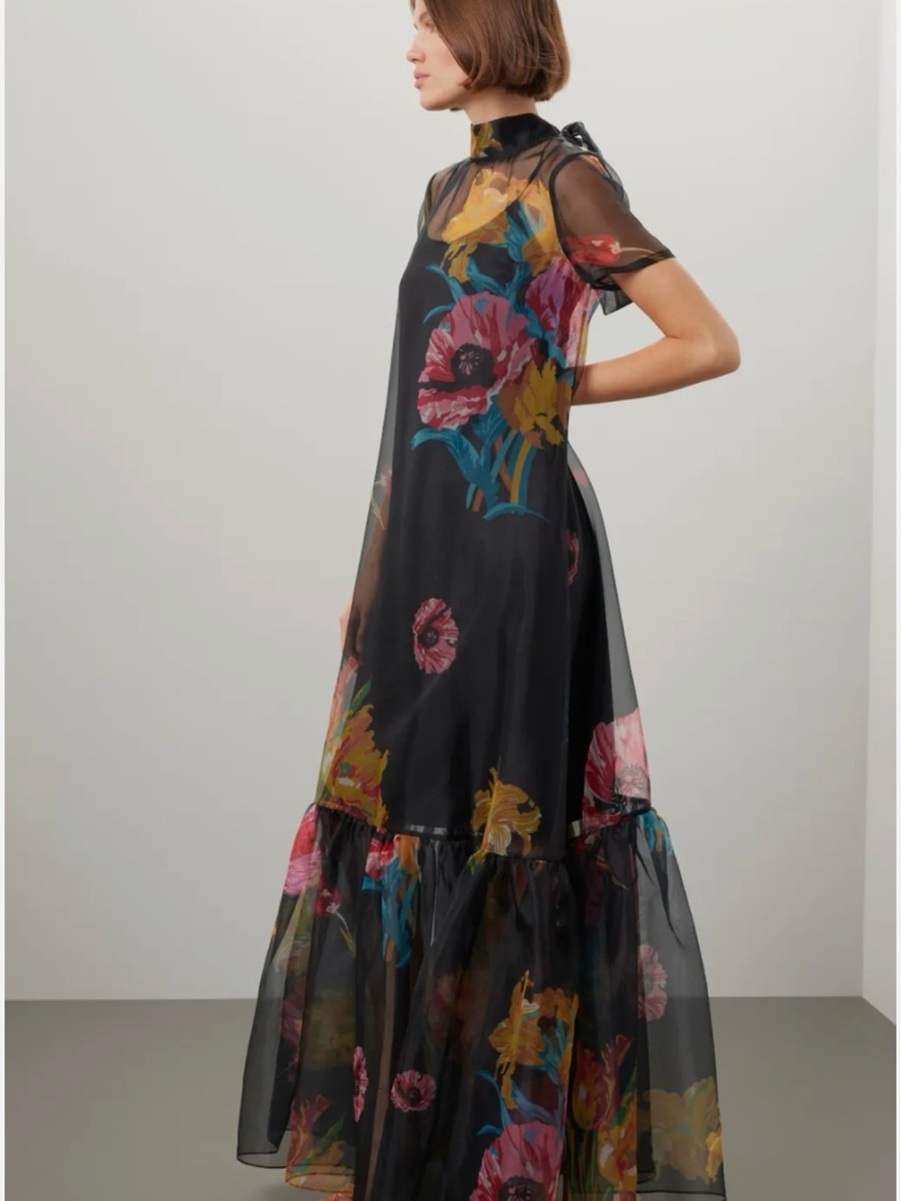 NWT STAUD Calluna Organza Neck Tie Gown Dress Designer Sheer Floral Small - Picture 4 of 6